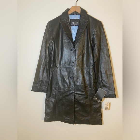 Adler Collection Button Up Soft Long Leather Jacket Black Women's Small NWT - Picture 1 of 16